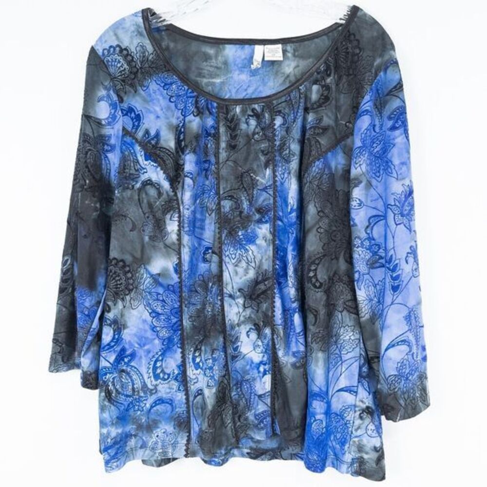 Sami Jo Paisley Floral Velour Burnout 3/4 Sleeve Top Womens 2X Whimsigoth Witchy